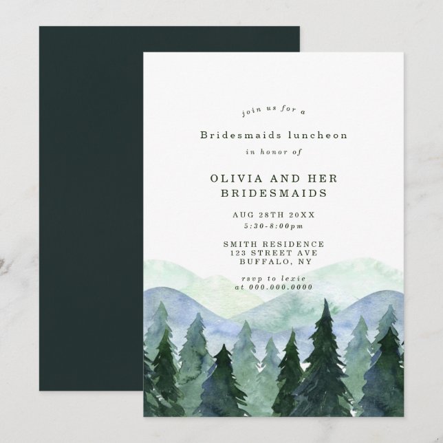 Winter Watercolor Träd Scene Bridesmaids Luncheon (Fram/baksida)