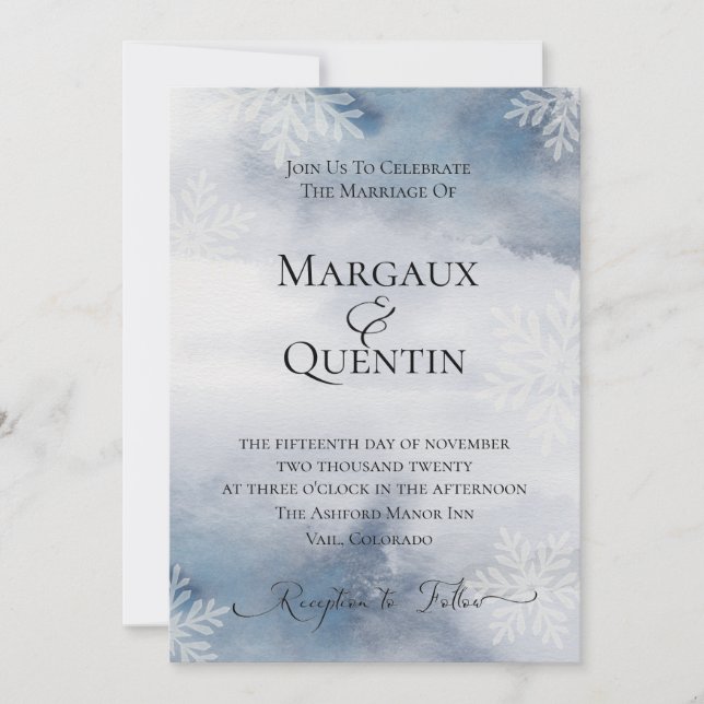 Winter Watercolor Tvättar bröllopsinbjudan Inbjudningar (Framsida)