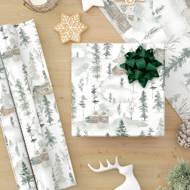 Winter Watercolor Woodland Forest Cabins Presentpapper