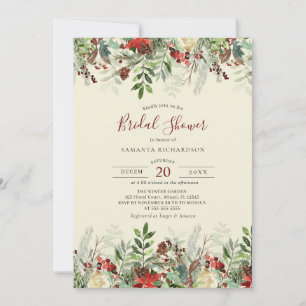 Winter Wedding Blommigt Berry Möhippa Inbjudningar
