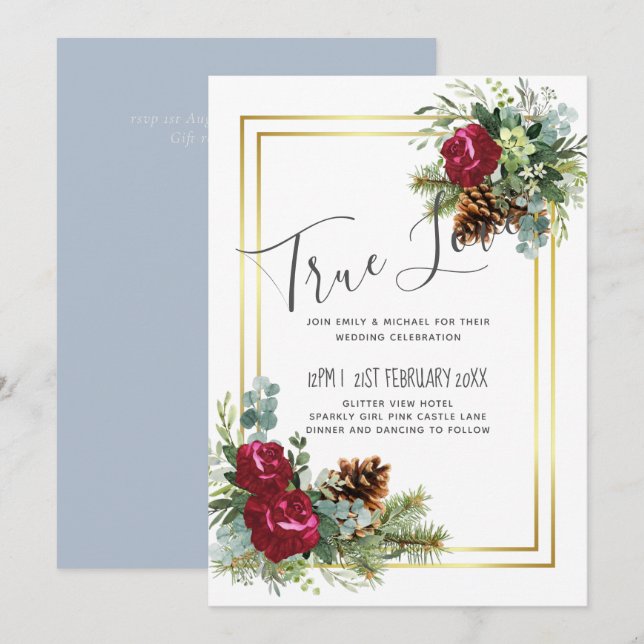Winter Wedding Burgundy Ro Eucalyptus (Fram/baksida)