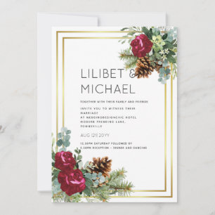 Winter Wedding Burgundy Ro Eucalyptus Inbjudningar
