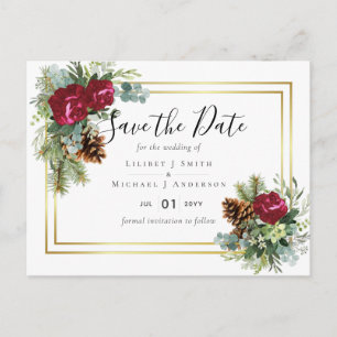 Winter Wedding Burgundy Ro Eucalyptus Vykort