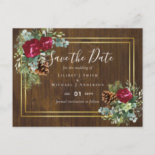 Winter Wedding Burgundy Ro Eucalyptus Vykort