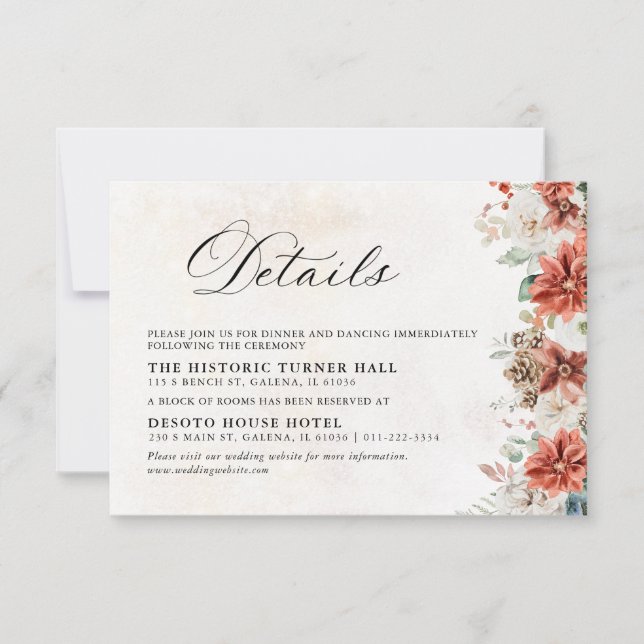 Winter Wedding Details Card OSA Kort (Framsida)