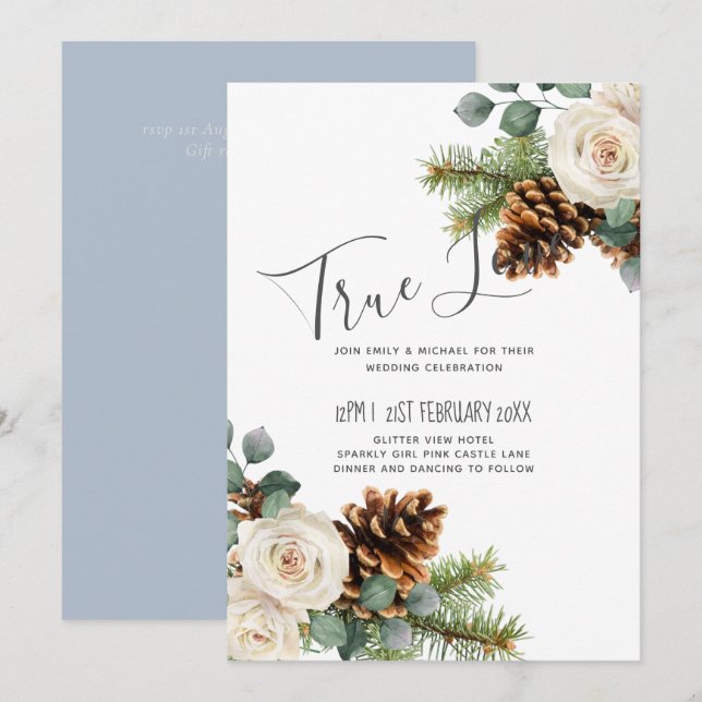 Winter Wedding Eucalyptus Greenery Vit ros (Fram/baksida)