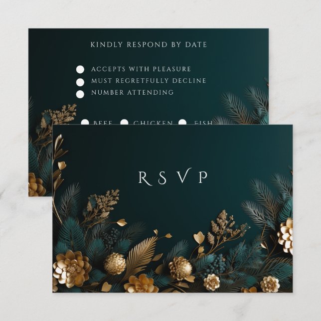 Winter Wedding  Gold Pine Cones Gold Pine Needles OSA Kort (Fram/baksida)