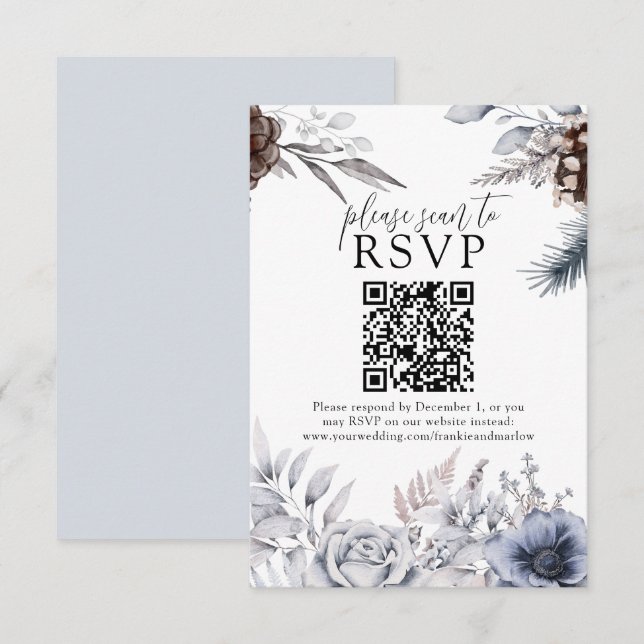 Winter Wedding Gräs Cone QR-webbplats, OSA kort (Fram/baksida)