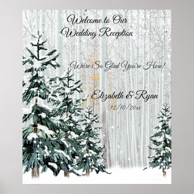 Winter Wedding Gräs Träd Snö Gnistra Stars Poste Poster (Framsidan)