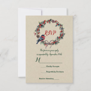 Winter Wedding Helgdag jul Holly Berry Bird Inbjudningar