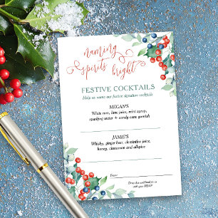 Winter Wedding Holly Berries Namnteckning Cocktail Tilläggskort