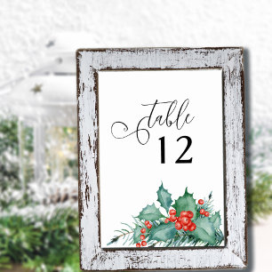 Winter Wedding Holly Berries och Gräs Bordsnummer