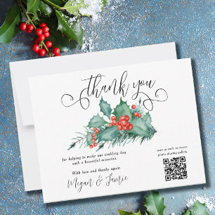 Winter Wedding Holly Berries och Gräs Tack Kort