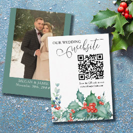 Winter Wedding Holly Gräs QR-kod Tilläggskort