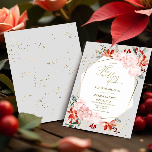 Winter Wedding-inbjudan Gilded Watercolor Blommigt (Skapare uppladdad)