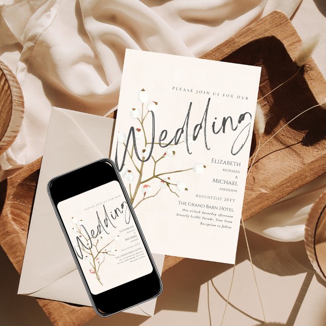 Winter Wedding Inbjudan Willow Print eller Digital (Skapare uppladdad)