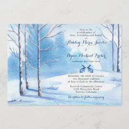 Winter Wedding Investigation Watercolor Träd Rabbi Inbjudningar