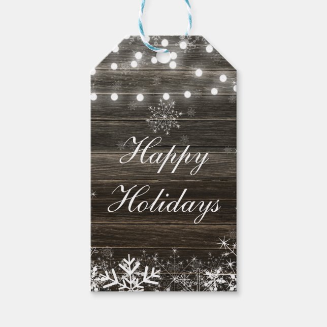 Winter Wedding Ljus & Snöflingor Rustic Favor Presentetikett (Framsidan)