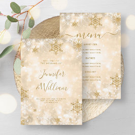 Winter Wedding Menu i Guld i Festive Gnistra Inbjudningar