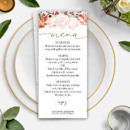 Winter Wedding Menu-kortet Gilded Watercolor Blomm