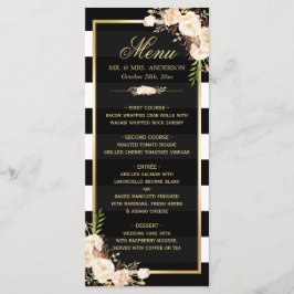 Winter Wedding Menu White Ivory Blommigt Stripe Meny