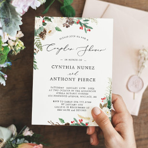 Winter Wedding Par Shower Rustic Chic Flowers Inbjudningar