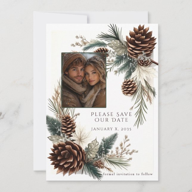 Winter Wedding Pine Cones Pine Needles Spara Datumet (Framsida)