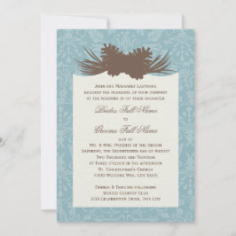 Winter Wedding Pinecones och Damask Inbjudningar