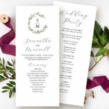 Winter Wedding Programs Watercolor & Bläck Botanic