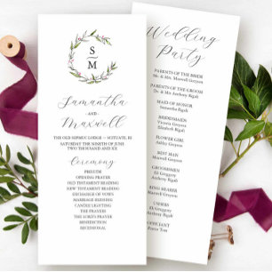 Winter Wedding Programs Watercolor & Bläck Botanic Inbjudningar