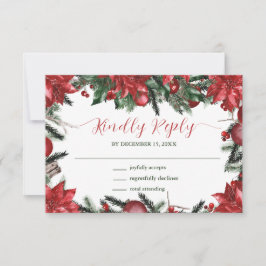 Winter Wedding Red Poinsettia Gräs Greenery OSA Kort