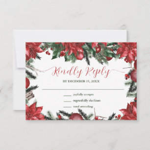 Winter Wedding Red Poinsettia Gräs Greenery OSA Kort