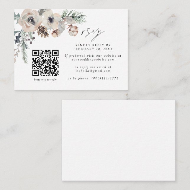 Winter Wedding Rustic White QR Code Bröllop OSA Tilläggskort (Fram/baksida)