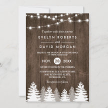 Winter Wedding Rustic Wood String Ljus Gräs Träd