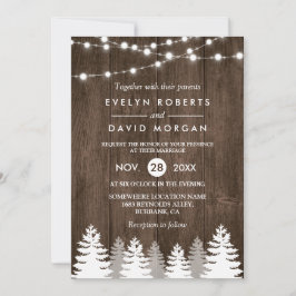 Winter Wedding Rustic Wood String Ljus Gräs Träd Inbjudningar