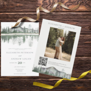 Winter Wedding Rustiska bergsområden QR-kod Inbjudningar
