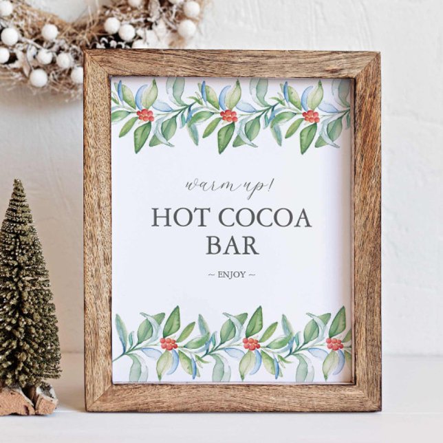 Winter Wedding Sign Hett Chocolate Pub Sign Poster (Hot cocoa bar sign features unique watercolor art by Victoria Grigaliunas of Do Tell A Belle)