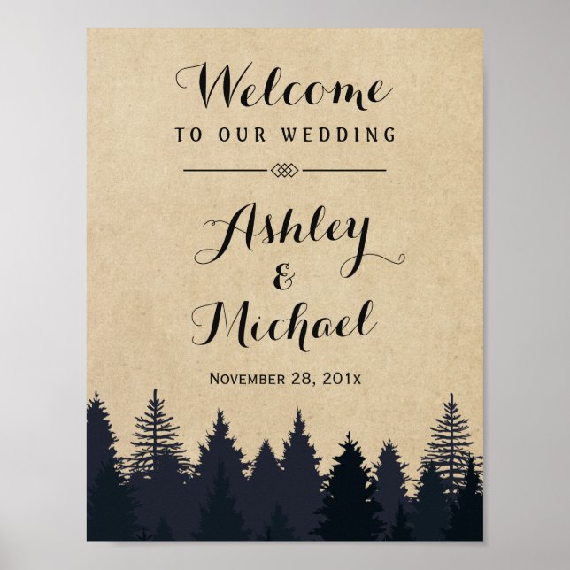 Winter Wedding Sign Rustic Gräs Träd Kraft Poster (Framsidan)