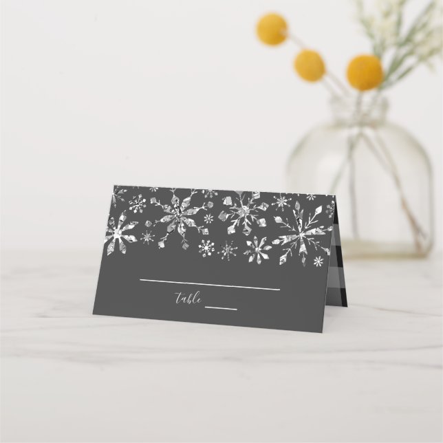 Winter Wedding silver Glitter Placeringskort (Framsida)