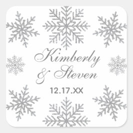 Winter Wedding Silver Snowflake Fyrkantigt Klistermärke