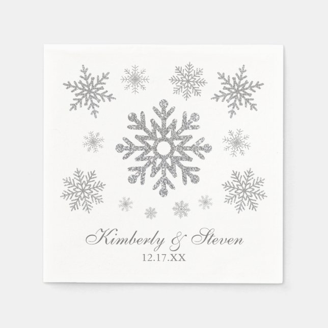 Winter Wedding Silver Snowflake Napkins Pappersservett (Framsidan)