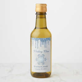 Winter Wedding Snowflake och Blue Glitter Favor Vinetikett