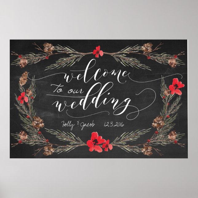 Winter Wedding Välkomstschalkboard-skylt Poster (Framsidan)