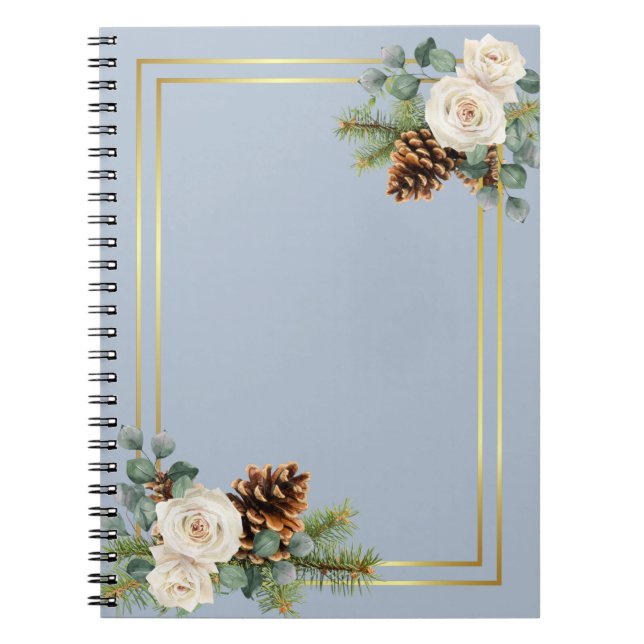 Winter Wedding Vit ros Guld Dusty Blue Anteckningsbok (Framsidan)
