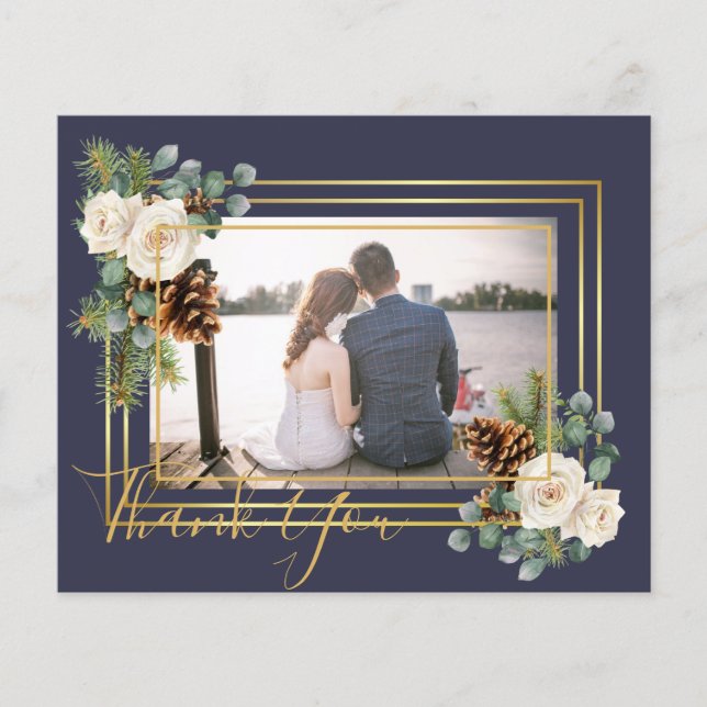 Winter Wedding Vit ros Guld Dusty Blue Flygblad (Framsidan)