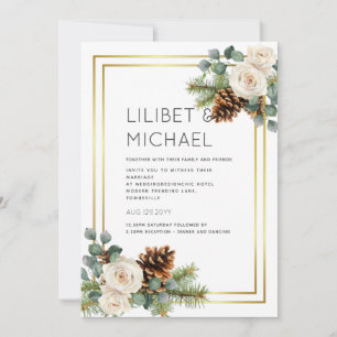 Winter Wedding Vit ros Guld Dusty Blue Inbjudningar