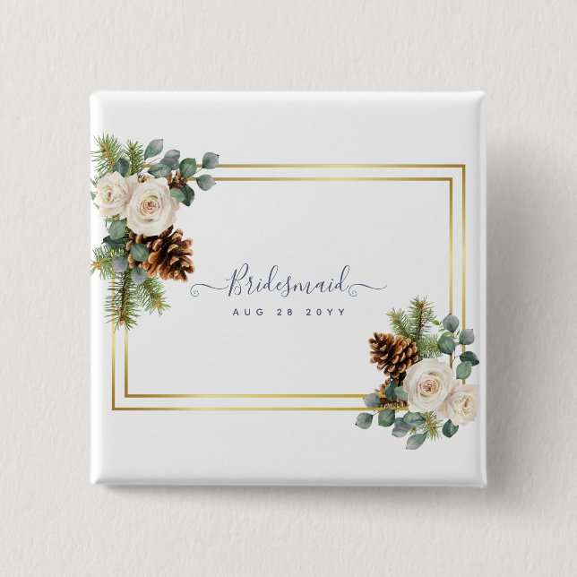 Winter Wedding Vit ros Guld Dusty Blue Knapp (Framsida)