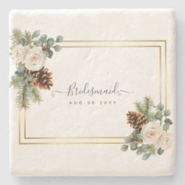 Winter Wedding Vit ros Guld Dusty Blue Stenunderlägg