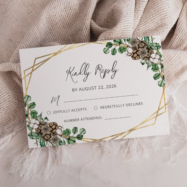 Winter Wedding Watercolor Greenery Script OSA Kort (Skapare uppladdad)