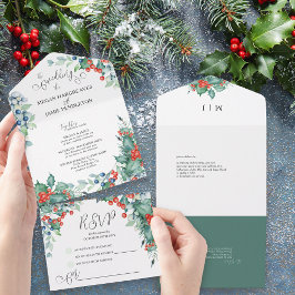 Winter Wedding Watercolor Holly och Berries
